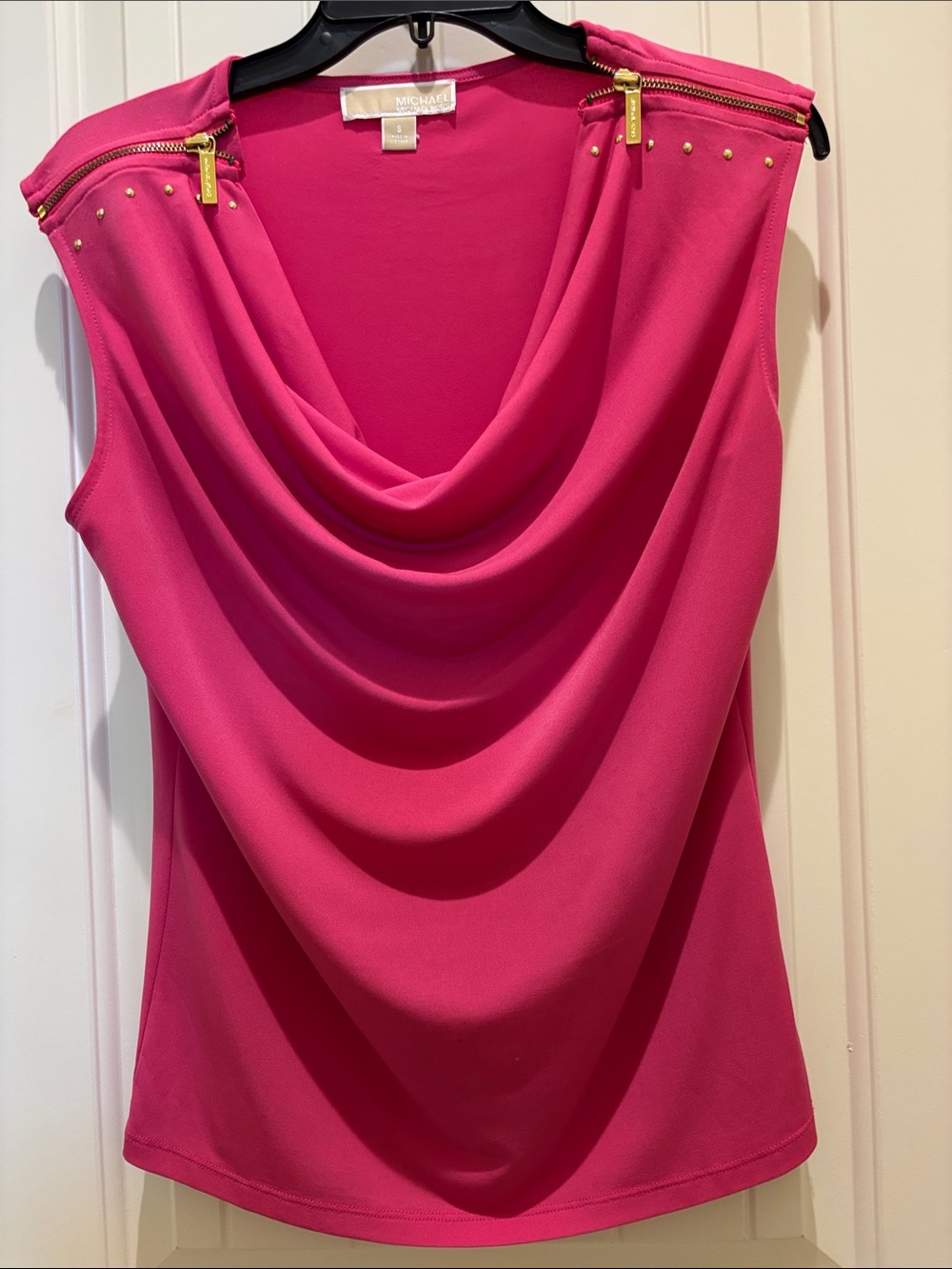 MICHAEL Michael Kors Hot Pink Draped Sleeveless Top with Zip-Shoulder Detail